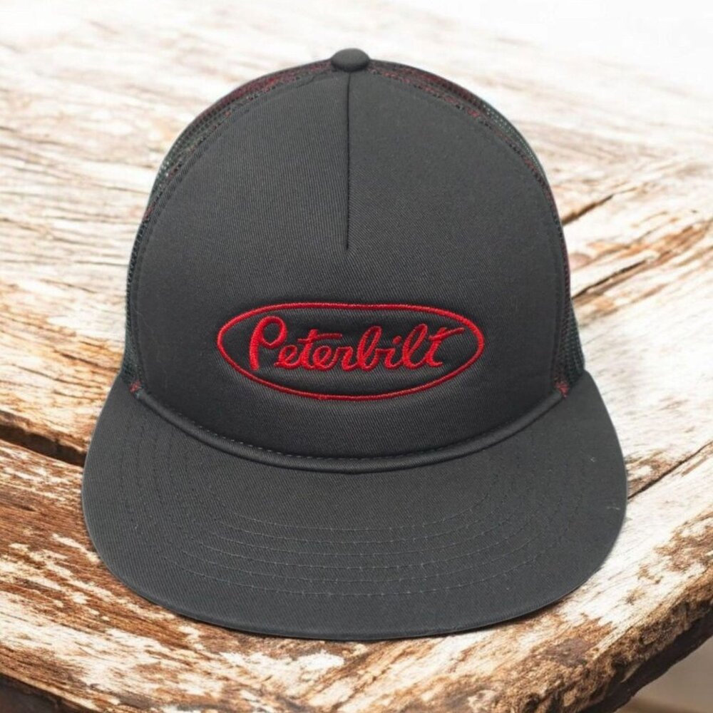 Peterbilt Embroidered Logo Mesh Snapback Cap Trucker Baseball Hat Flat Brim NEW